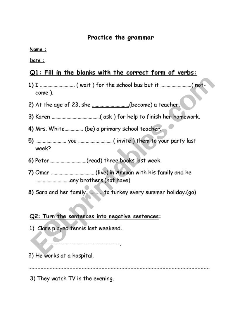 Grammar Practice ESL Worksheet By Hshoomi Grammar Practice ESL Worksheet By Hshoomi