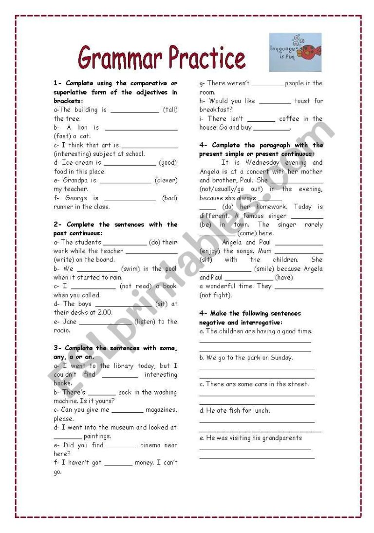 Grammar Practice ESL Worksheet By Neusferris