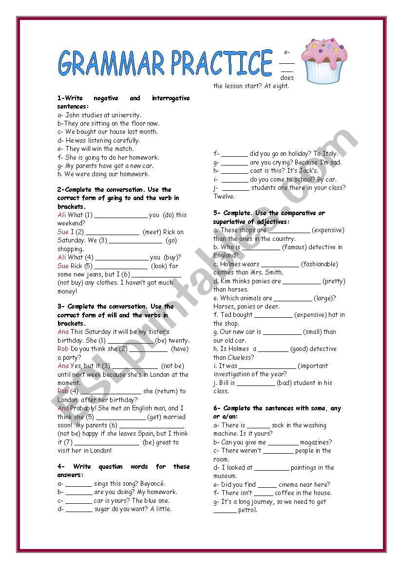 GRAMMAR PRACTICE ESL Worksheet By Neusferris