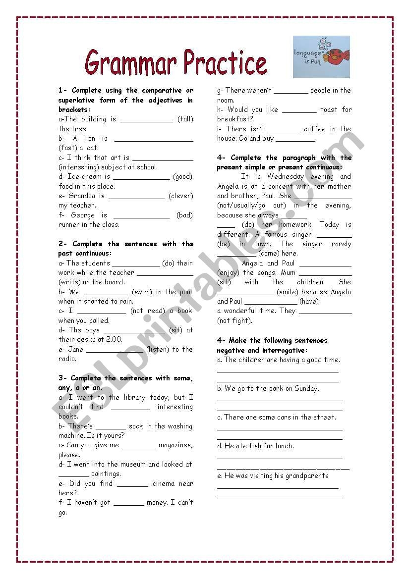 Grammar Practice ESL Worksheet By Neusferris