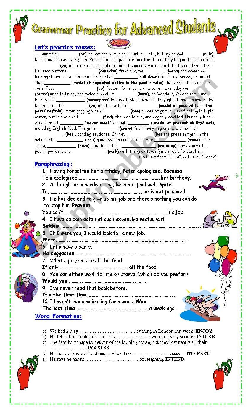 Grammar Practice For Advanced Students ESL Worksheet By Pacchy Grammar Practice For Advanced Students ESL Worksheet By Pacchy