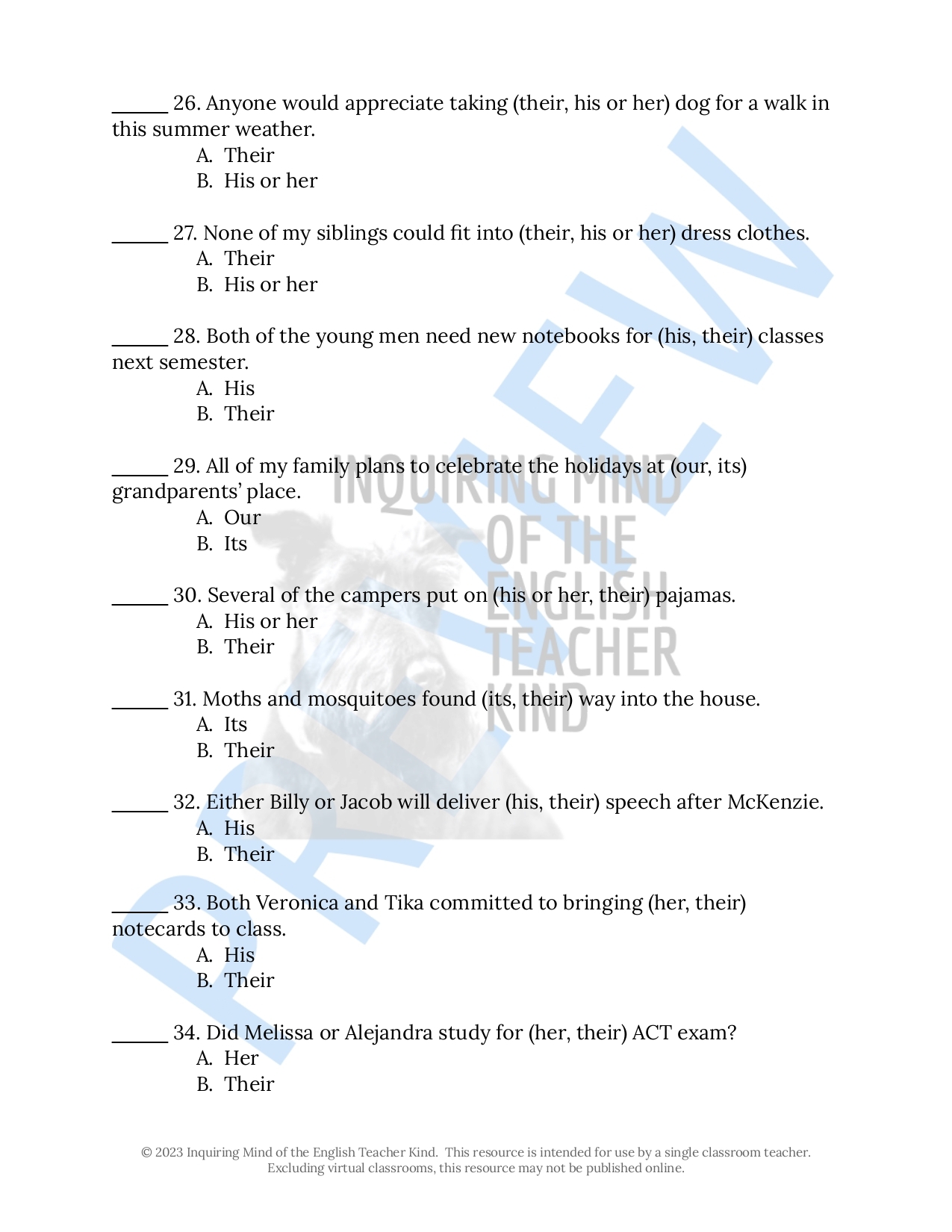 Grammar Practice Worksheet On Pronoun Antecedent Agreement Made By Teachers