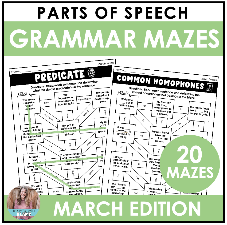 Grammar Practice Worksheets March Parts Of Speech Maze Activities Made By Teachers