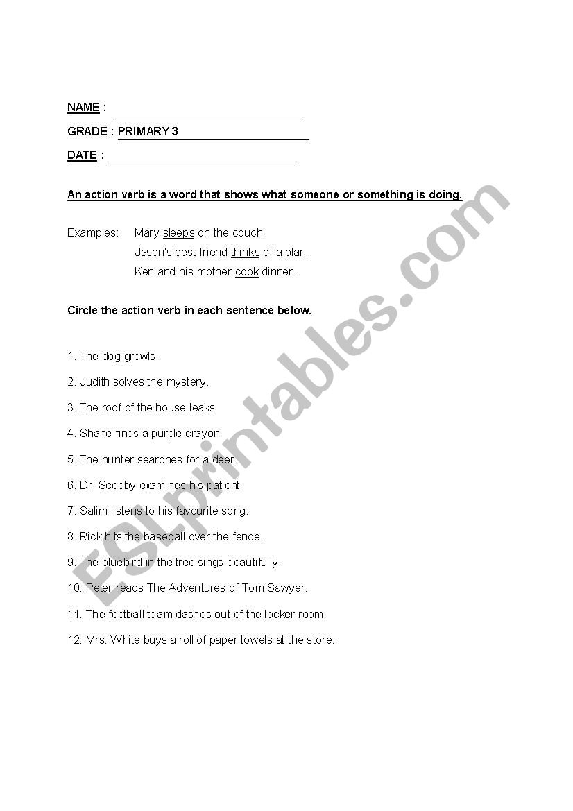 Grammar PRIMARY 3 ESL Worksheet By Giler