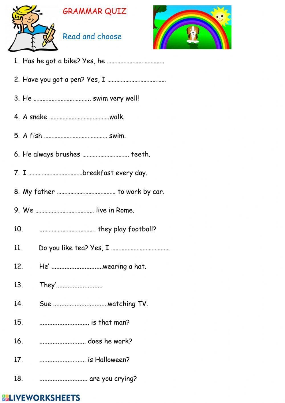 Grammar Quiz Free Interactive Worksheets 65824