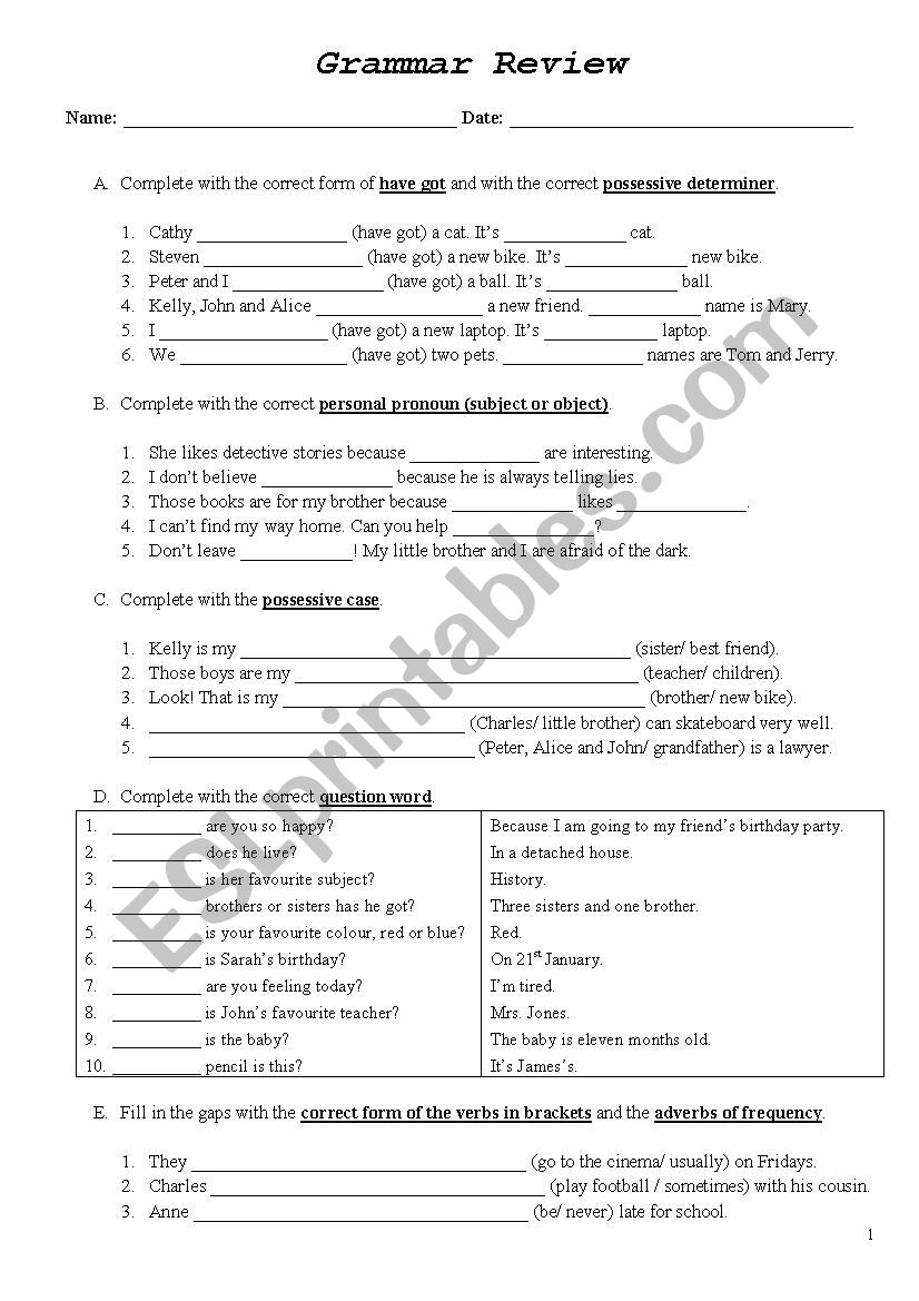 Grammar Worksheets For 7th Graders Grammar Worksheets For 7th Graders