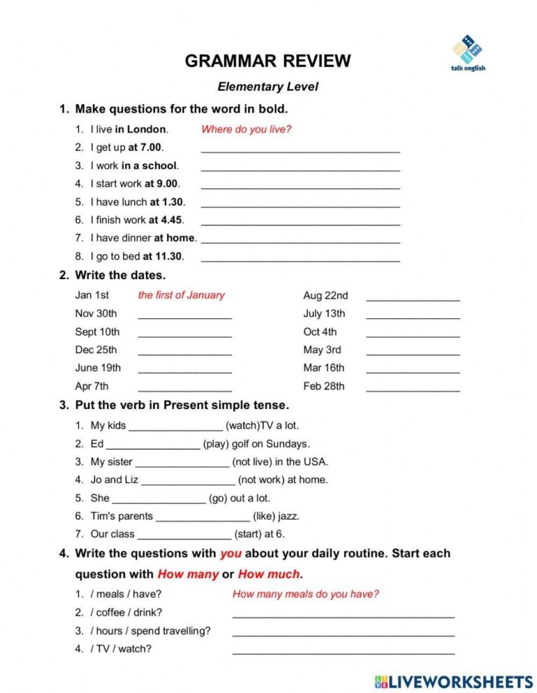 GRAMMAR REVIEW Free Interactive Worksheets 1989006