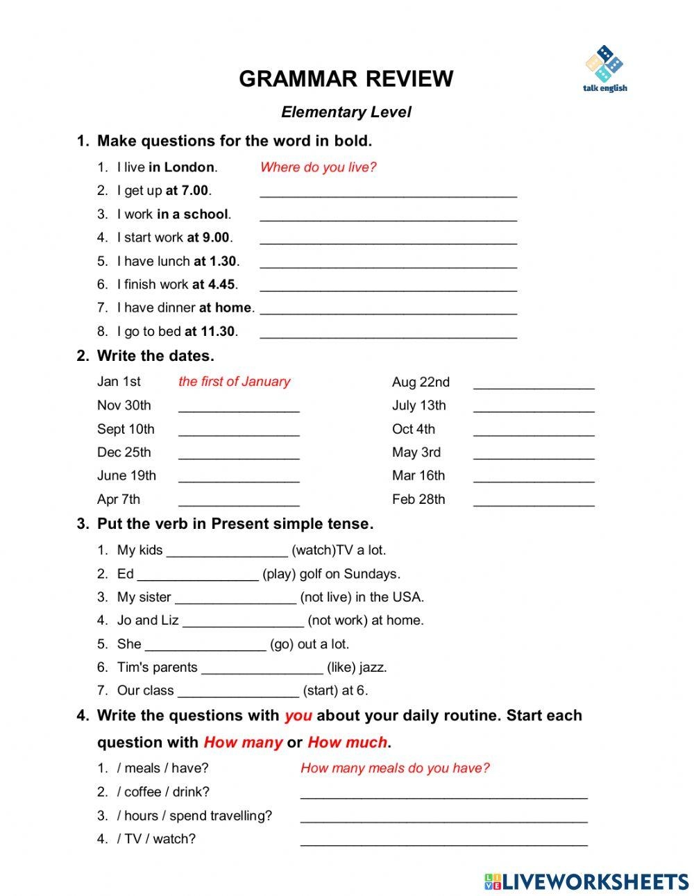GRAMMAR REVIEW Free Interactive Worksheets 1989006