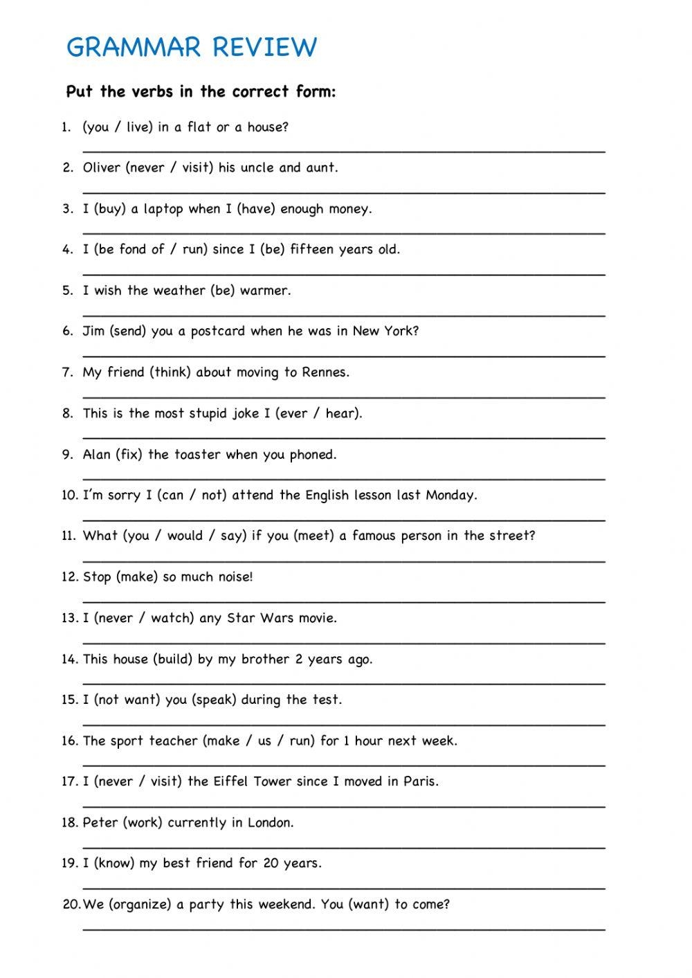 Grammar Review Worksheets