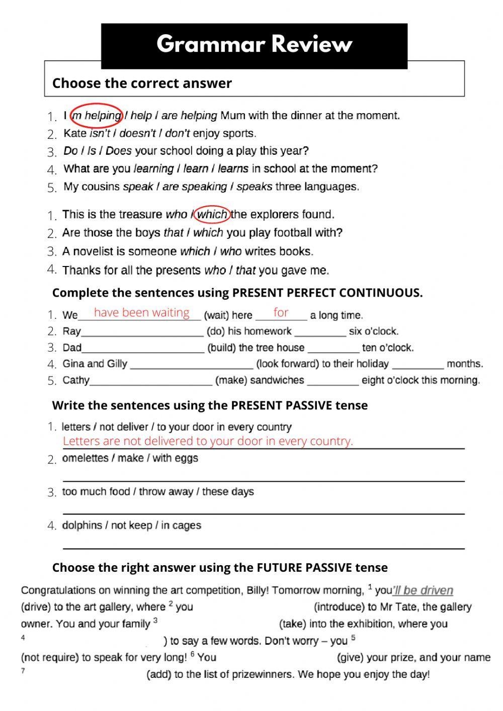 Grammar Review Free Interactive Worksheets 269068