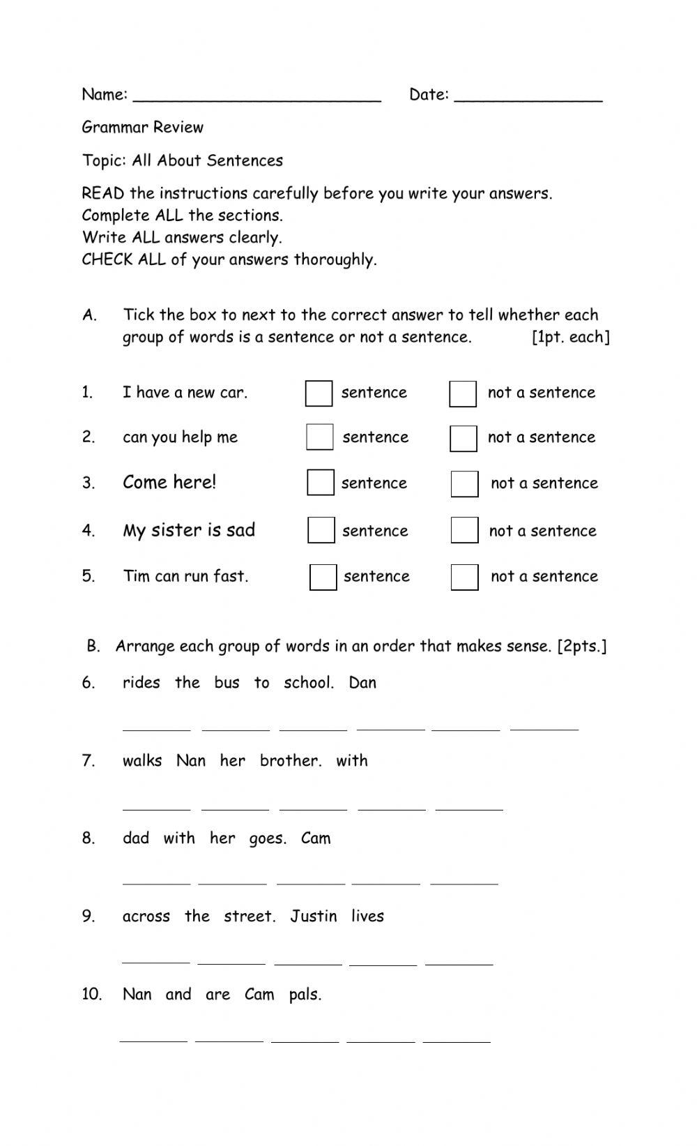 Grammar Review Free Interactive Worksheets 580358