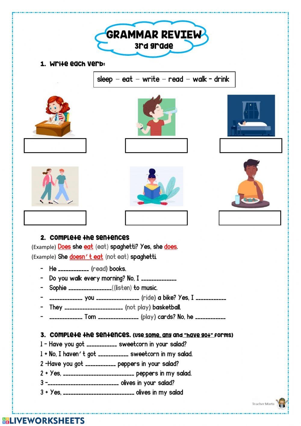 3rd Grade Grammar Review Worksheets