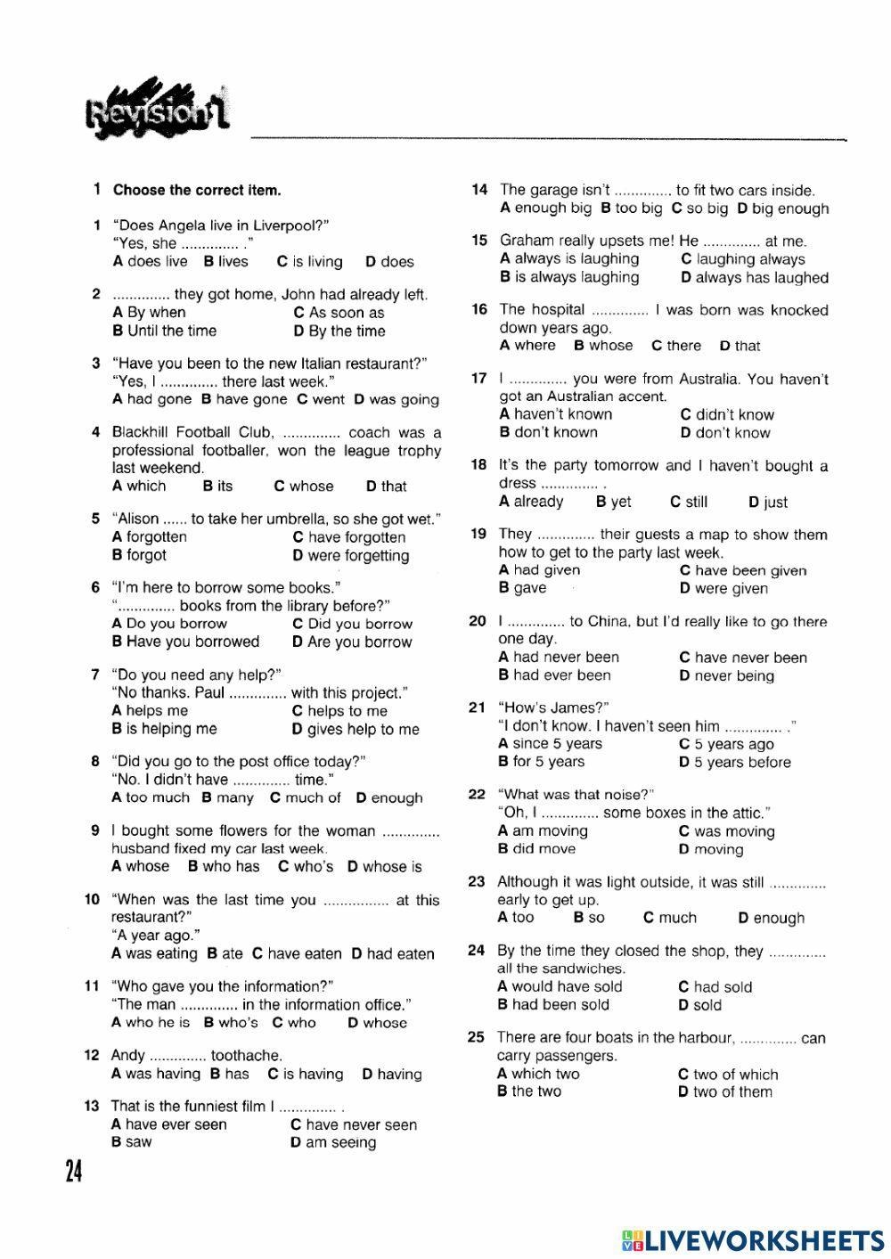 Grammar Revisio Free Interactive Worksheets 838423