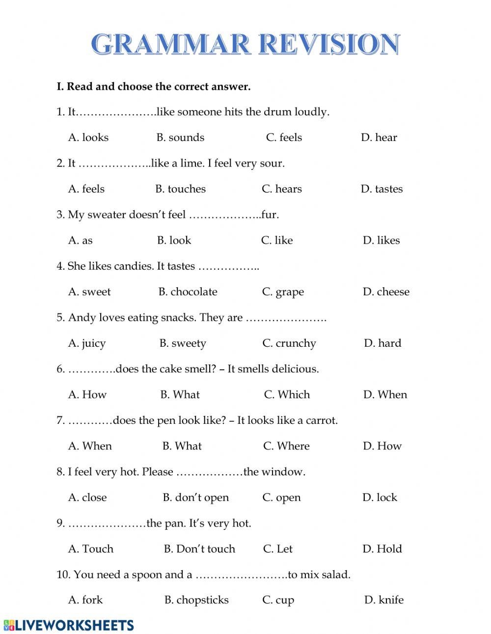 Grammar Revision Free Interactive Worksheets 1790101