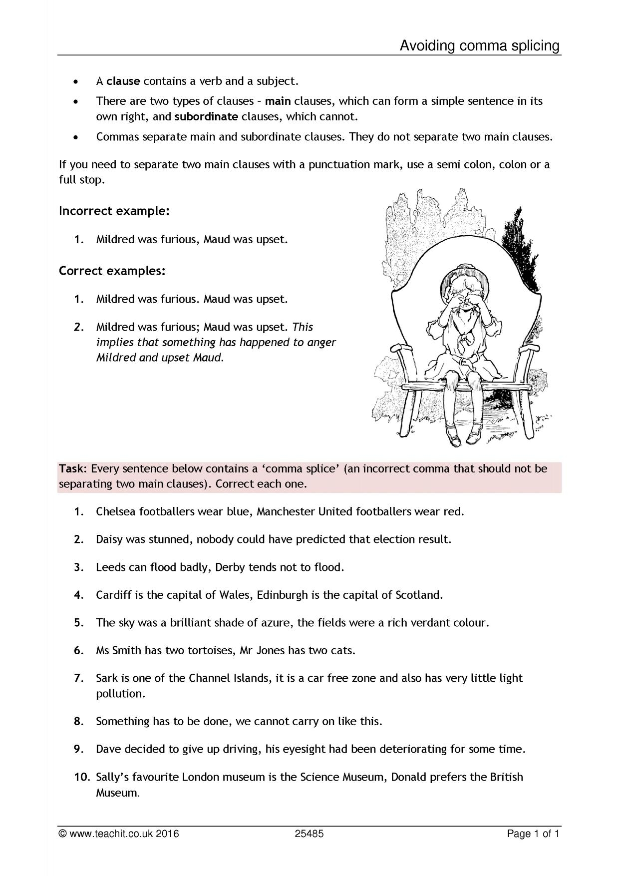 Grammar Revision On Comma Splicing KS3 English Teachit