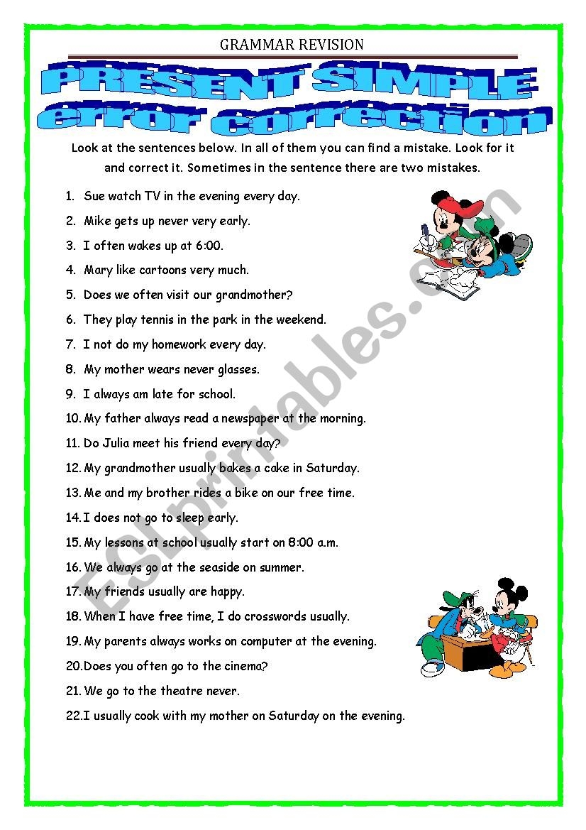 GRAMMAR REVISION Present Simple Error Correction ESL Worksheet By Keyeyti GRAMMAR REVISION Present Simple Error Correction ESL Worksheet By Keyeyti