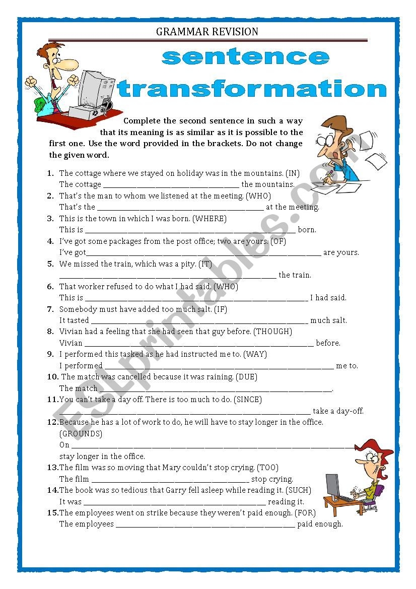 GRAMMAR REVISION SENTENCE TRANSFORMATION Part 5 RELATIVE CLAUSES LINKING WORDS With Key ESL Worksheet By Keyeyti