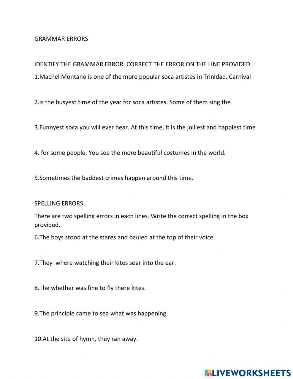 Grammar Mistakes Worksheet