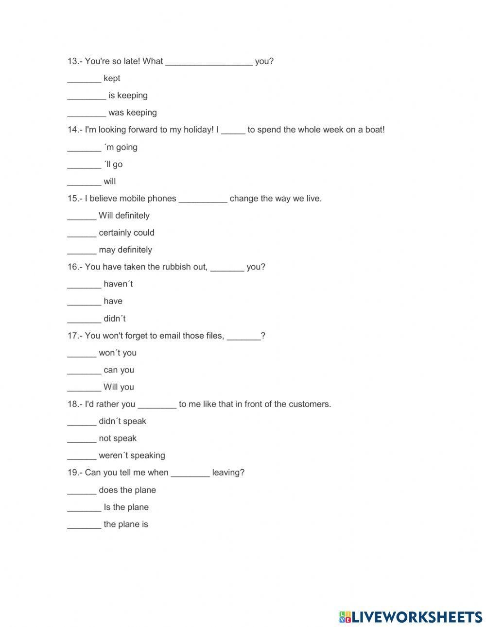 B2 Grammar Worksheets
