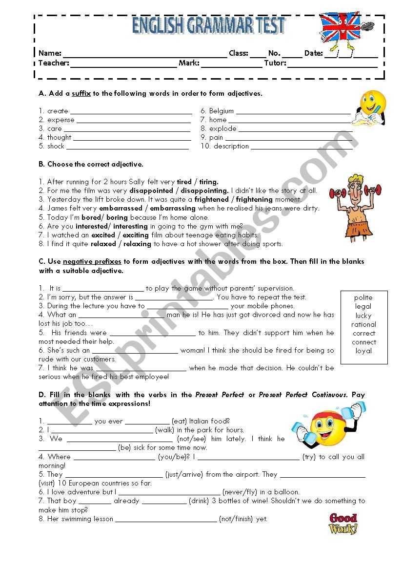 GRAMMAR TEST ESL Worksheet By Lurdesilva