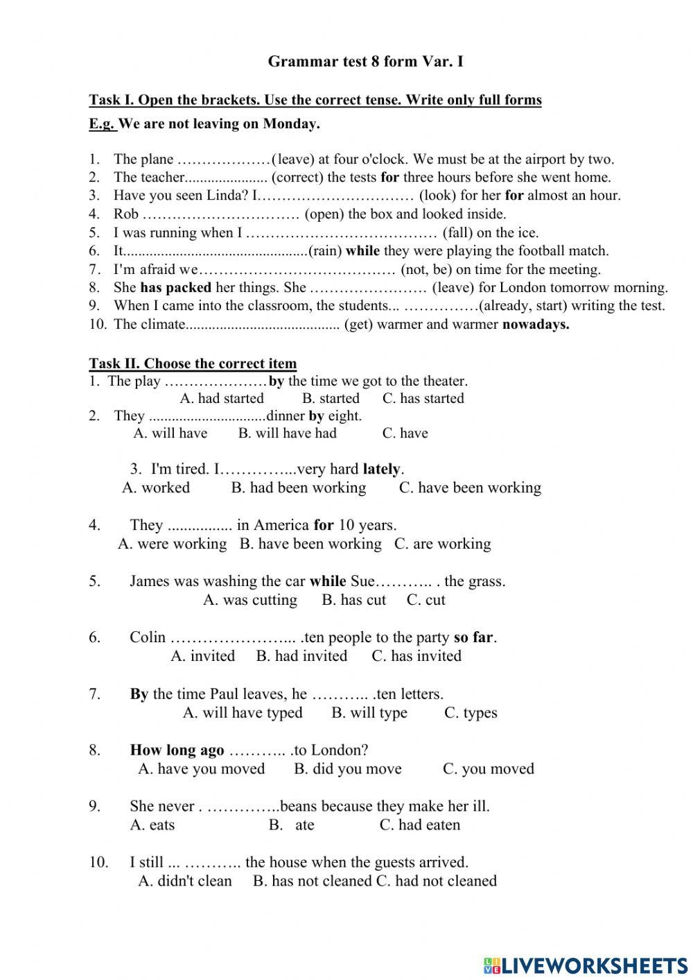 Grammar Test Free Interactive Worksheets 952087
