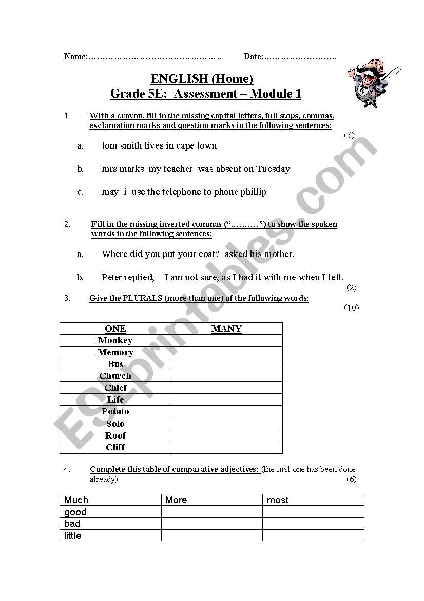 Grammar Test Grade 5 ESL Worksheet By Tayloranne Grammar Test Grade 5 ESL Worksheet By Tayloranne