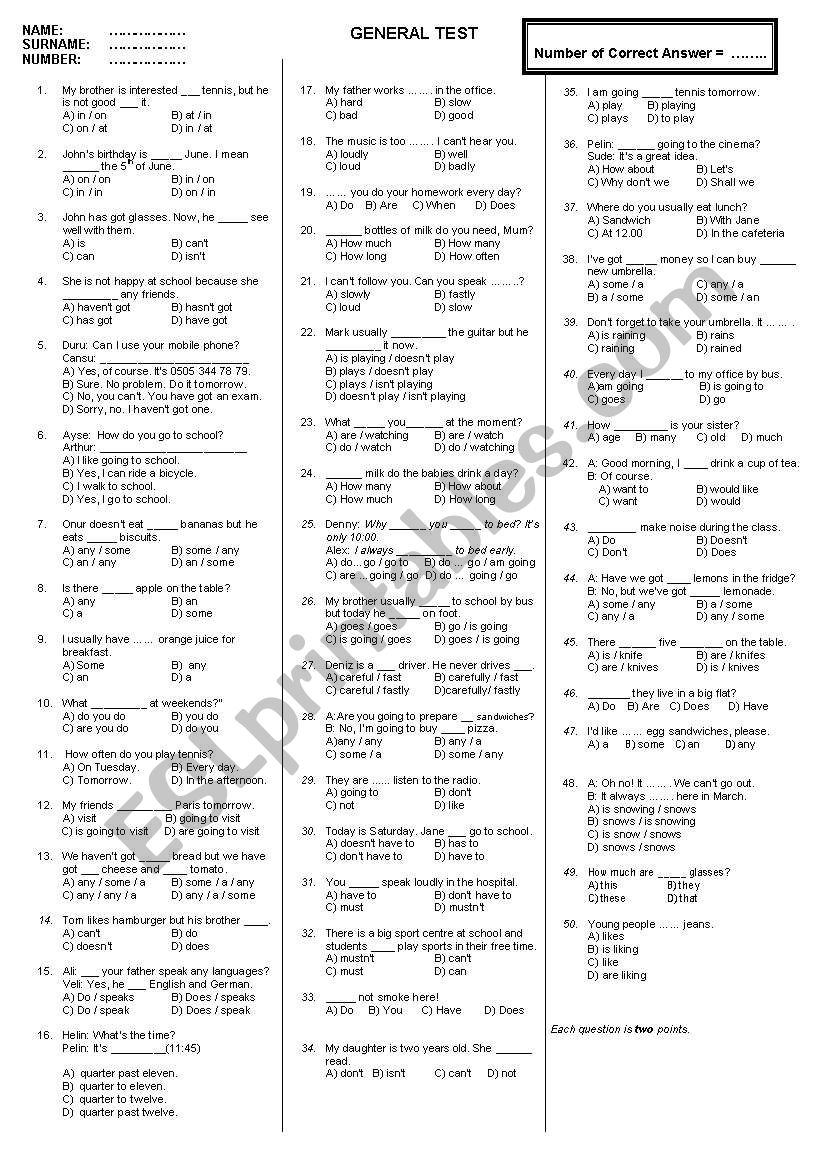 Grammar Test Multiple Choice ESL Worksheet By Agkk Grammar Test Multiple Choice ESL Worksheet By Agkk