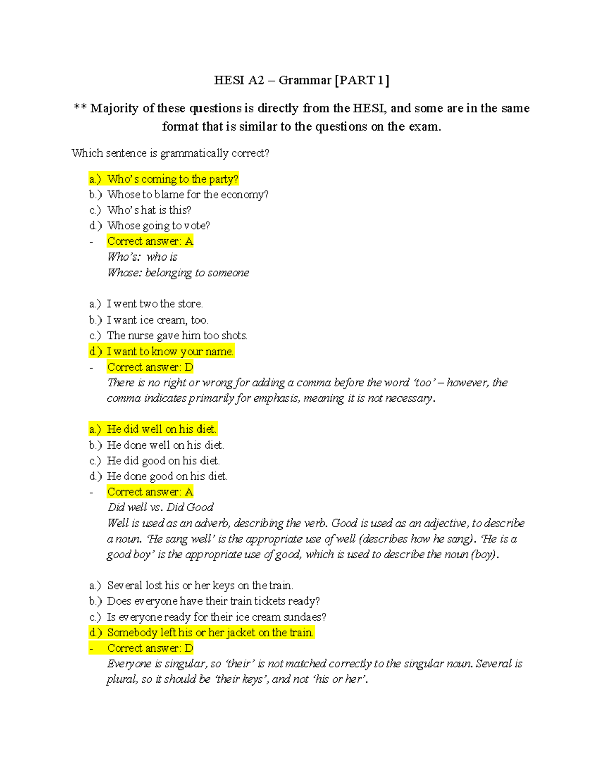 Grammar Time PT 1 HESI A2 3 Grammar PART 1 Majority Of These Questions Is Directly From The Studocu Grammar Time PT 1 HESI A2 3 Grammar PART 1 Majority Of These Questions Is Directly From The Studocu