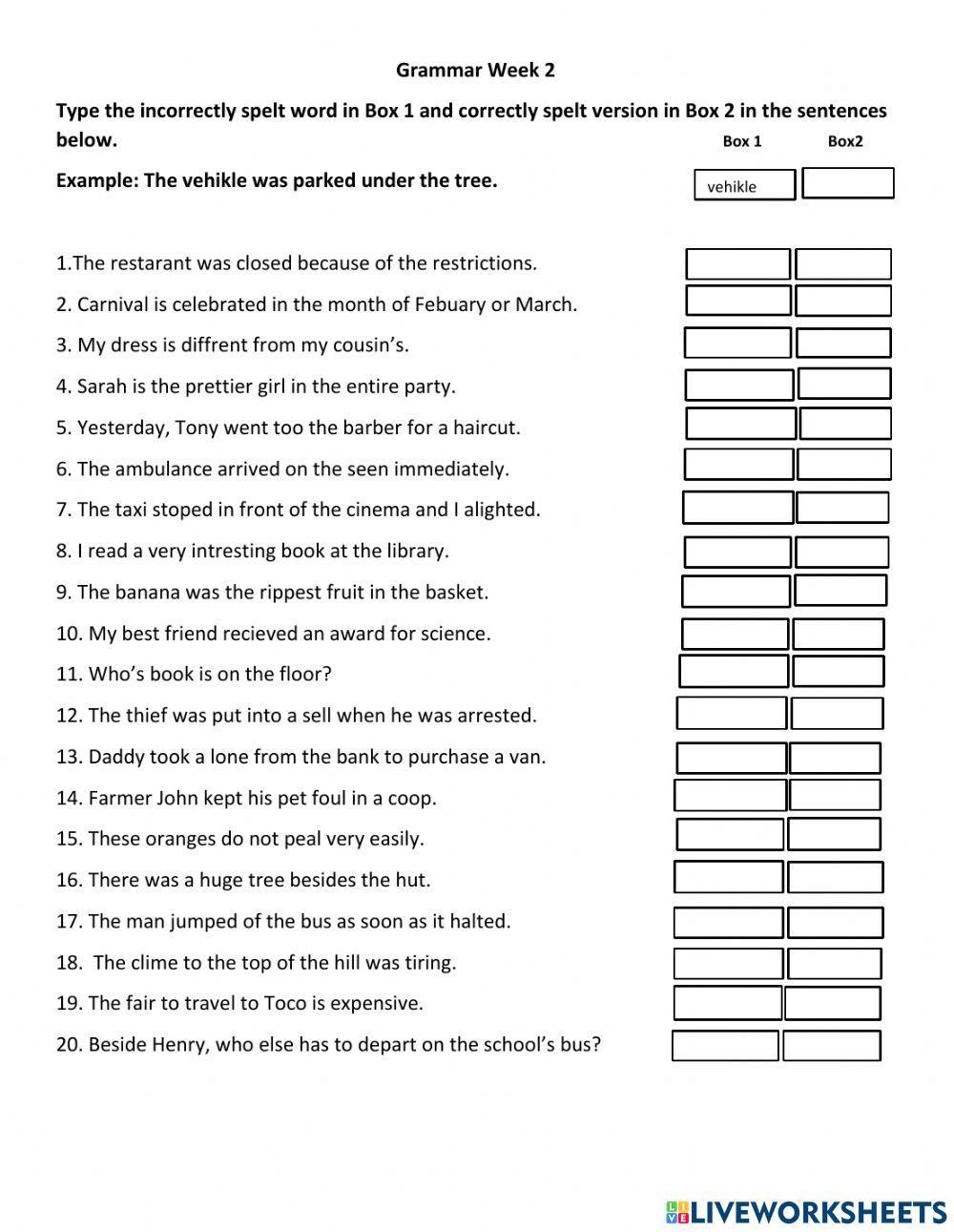 Grammar Week2 Free Interactive Worksheets 1191285