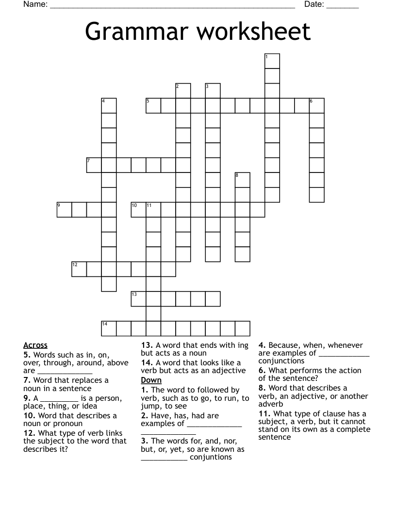 Grammar Worksheet Crossword WordMint Grammar Worksheet Crossword WordMint