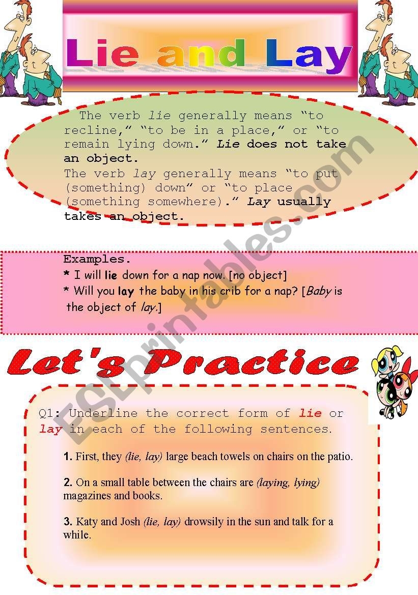 Grammar Worksheet Lie And Lay ESL Worksheet By Kim82