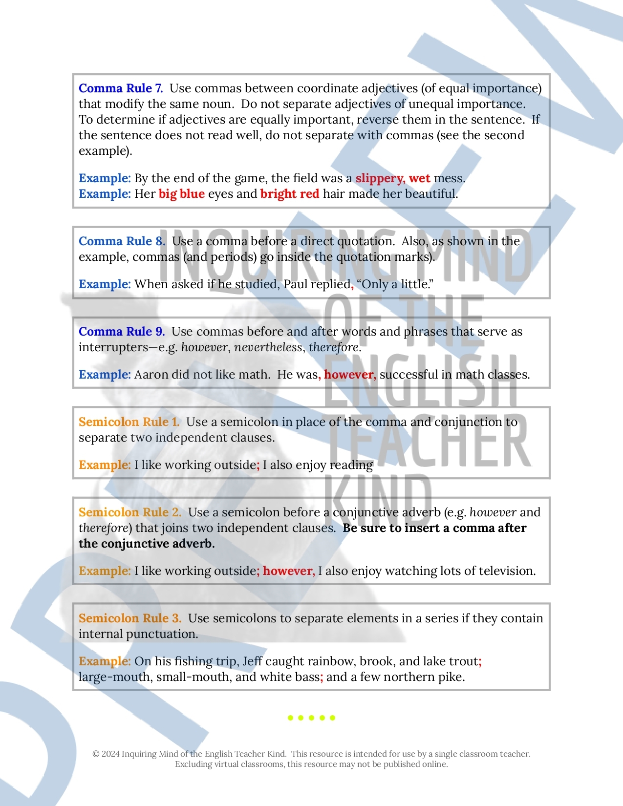 Grammar Worksheet On Commas Semicolons And Conjunctions Made 