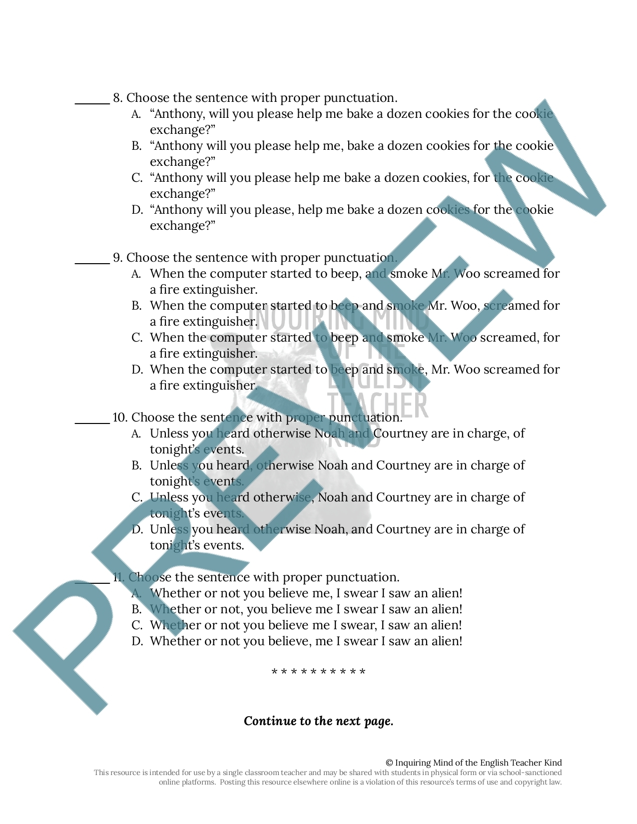 Grammar Worksheet On Commas Semicolons And Conjunctions Teaching Resources