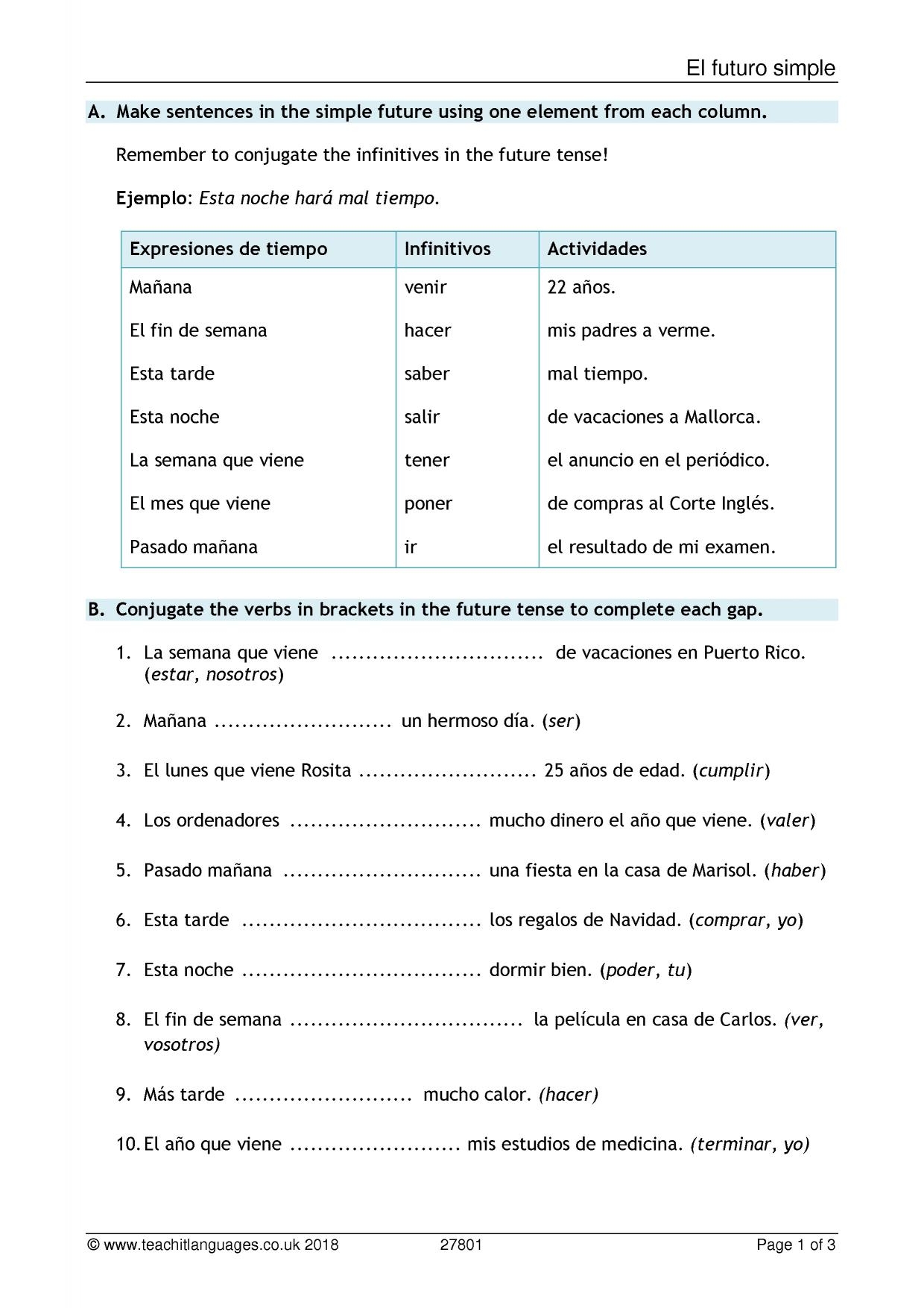 Grammar Worksheet Simple Future KS4 Spanish Teaching Resource Teachit Grammar Worksheet Simple Future KS4 Spanish Teaching Resource Teachit