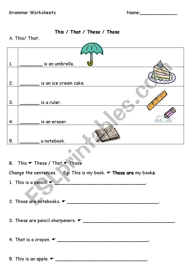 Grammar Worksheet This That These Those ESL Worksheet By Angel Lin