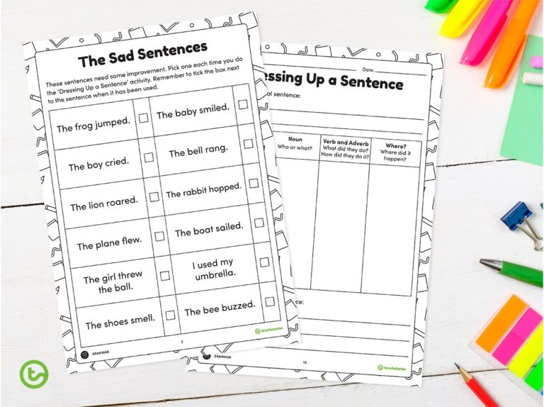 Grammar Worksheets For The Early Years Classroom Teach Starter