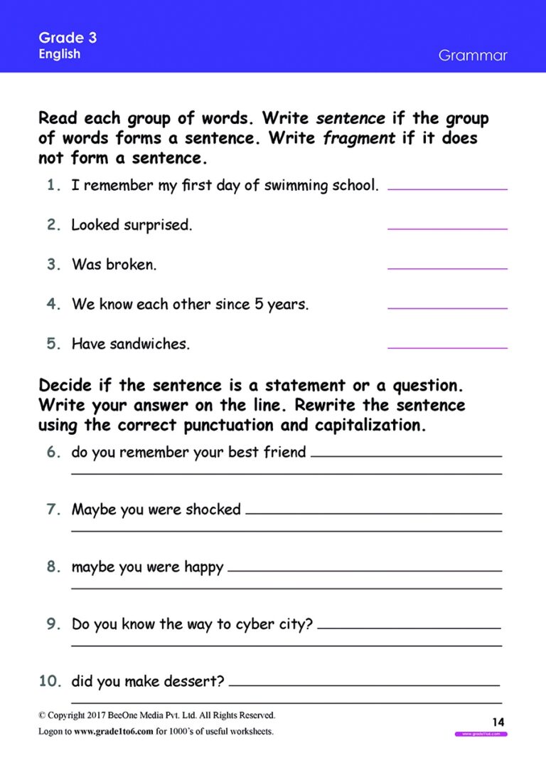 Grammar Worksheets Free For Grade 3 Class 3 IB CBSE ICSE