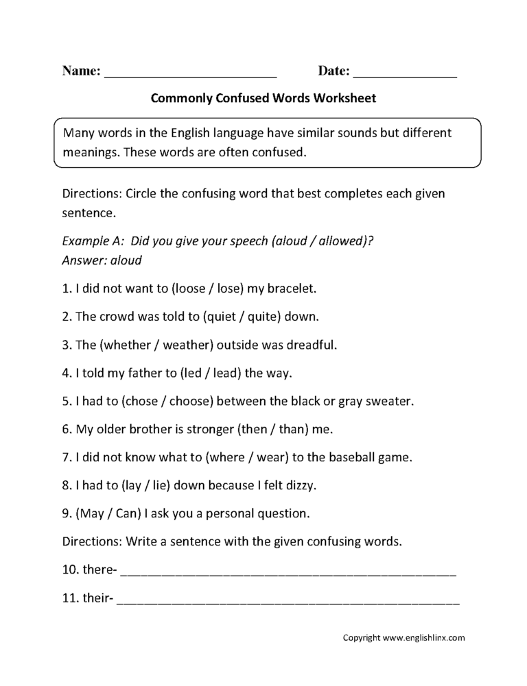 Grammar Worksheets Word Usage Worksheets