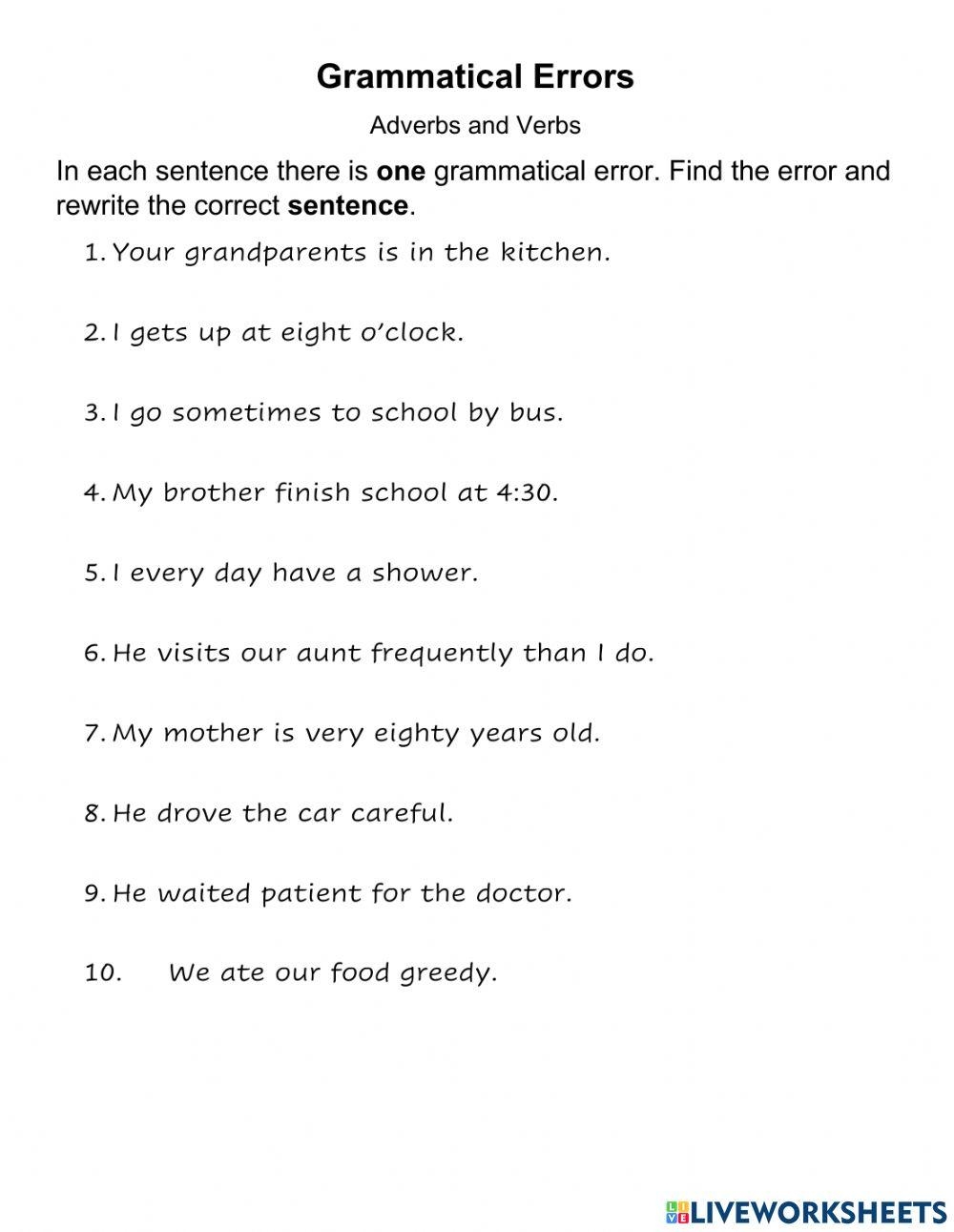 Grammatical Err Free Interactive Worksheets 1066207