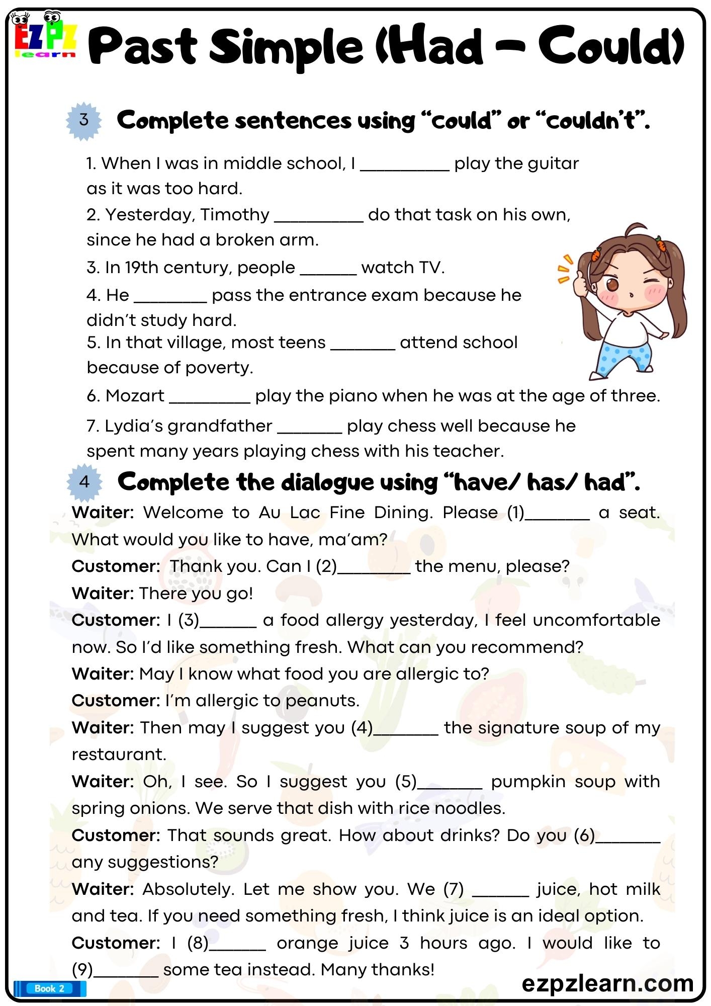Had And Could Simple Past Ezpzlearn