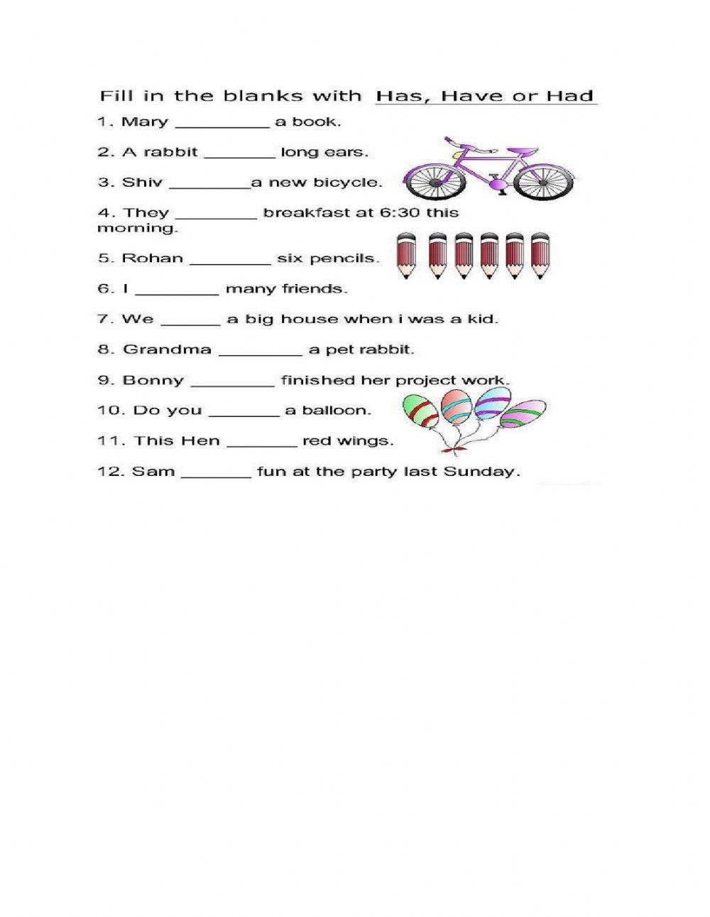 Grammar Have Has Had Worksheet