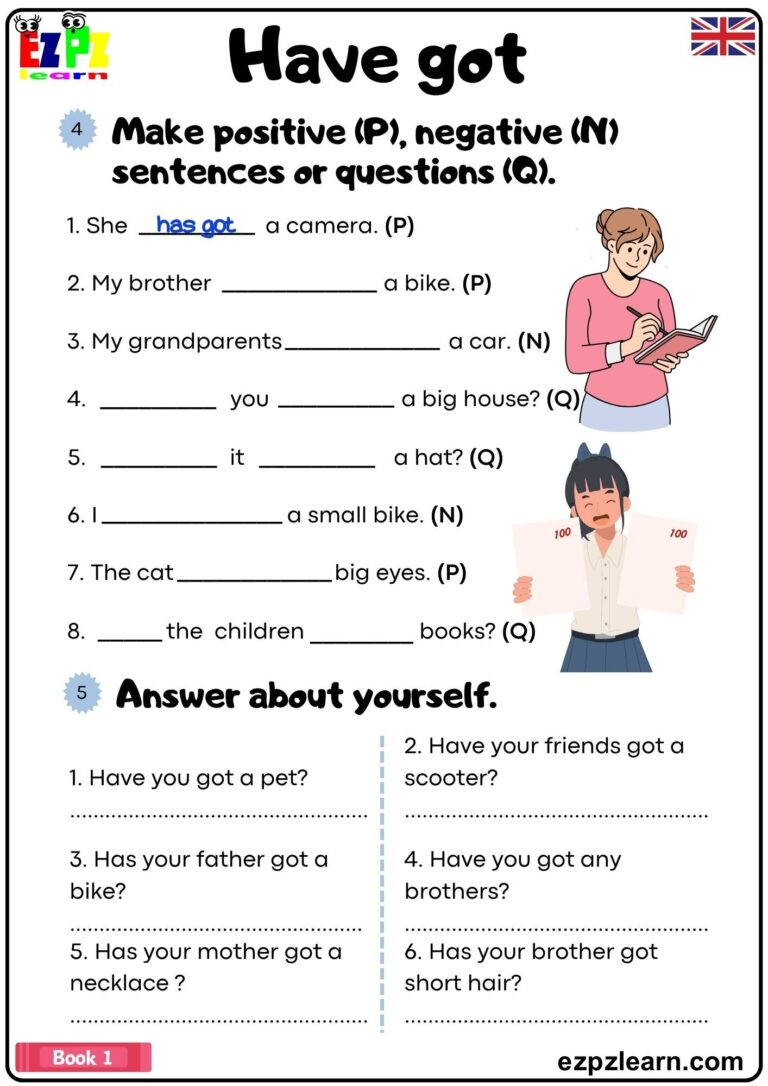 Have Got Grammar Worksheet Make Positive And Negative Sentences Pdf Ezpzlearn