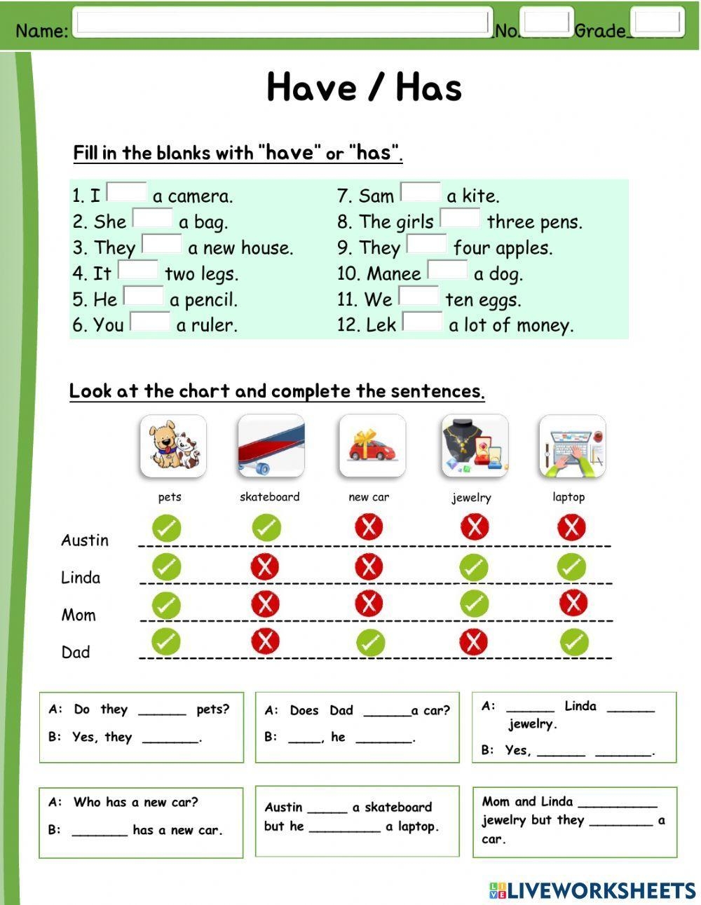 Have Has Free Interactive Worksheets 1361414 Have Has Free Interactive Worksheets 1361414