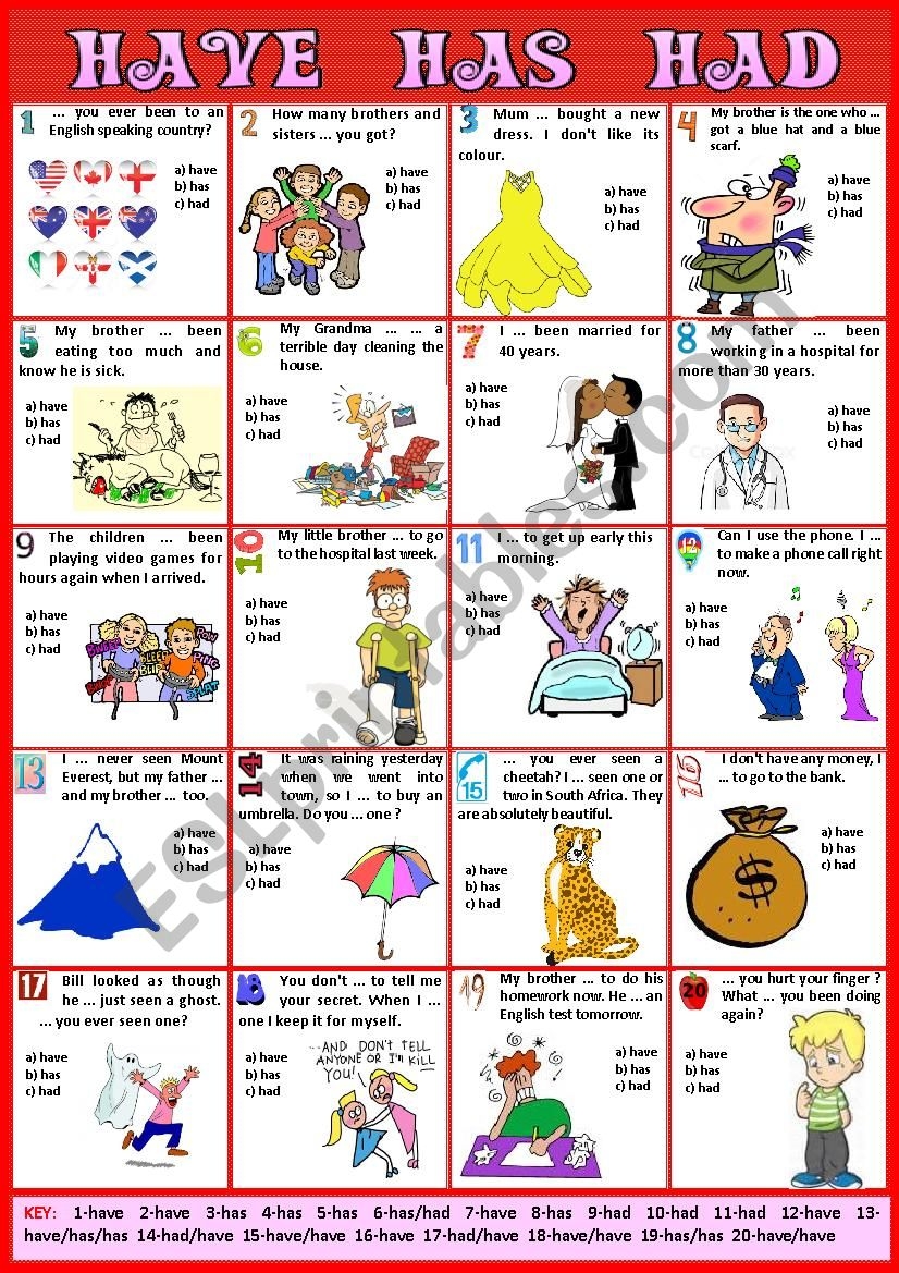 HAVE HAS HAD Key ESL Worksheet By Karagozian HAVE HAS HAD Key ESL Worksheet By Karagozian