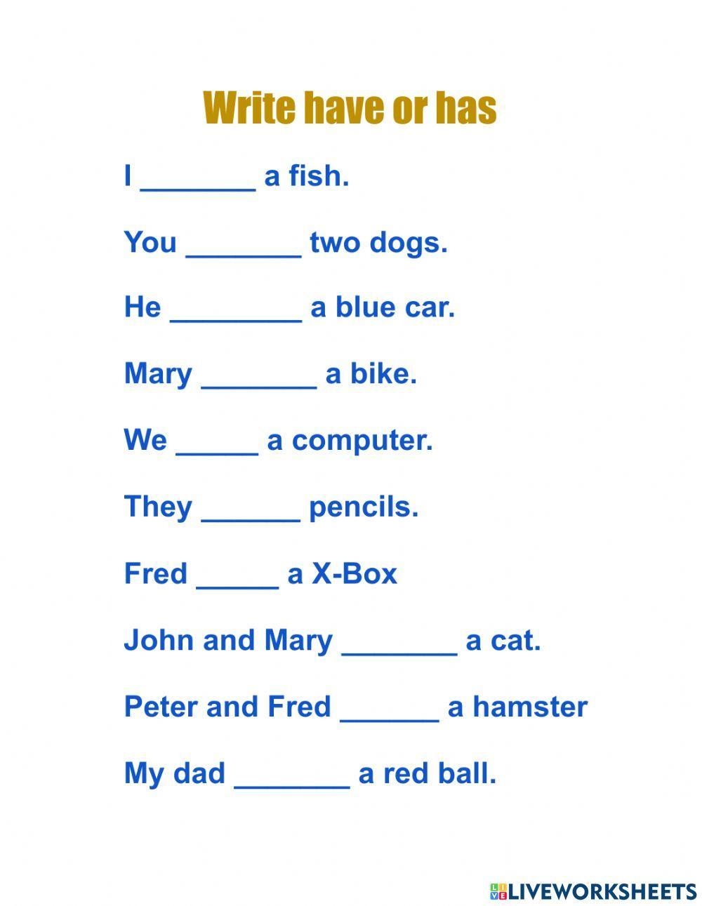 HAVE Or HAS Free Interactive Worksheets 784998 HAVE Or HAS Free Interactive Worksheets 784998