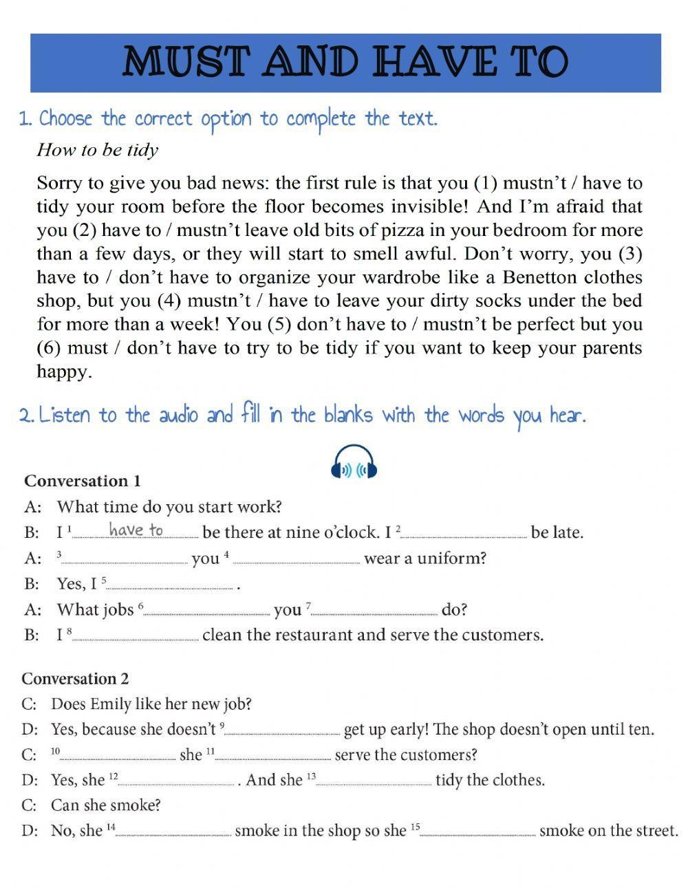 Have To Vs Must Free Interactive Worksheets 653178