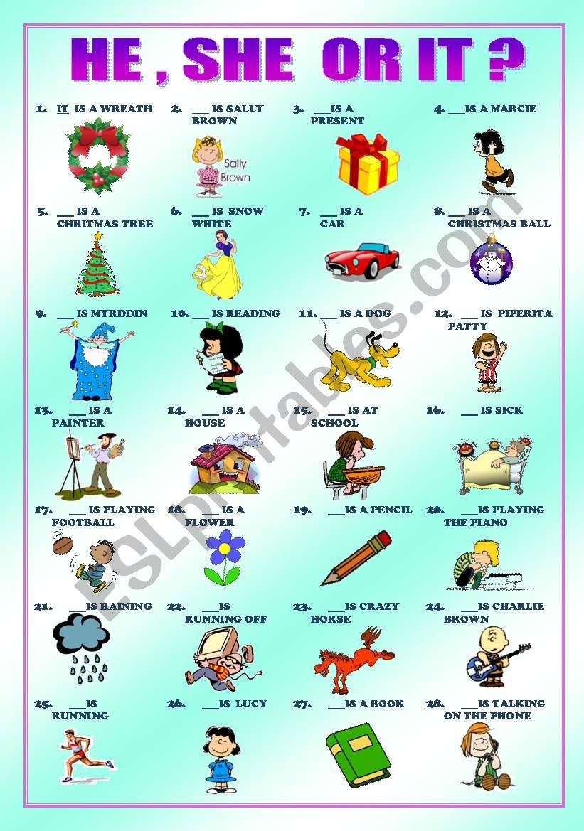 HE SHE OR IT ESL Worksheet By Saladinos