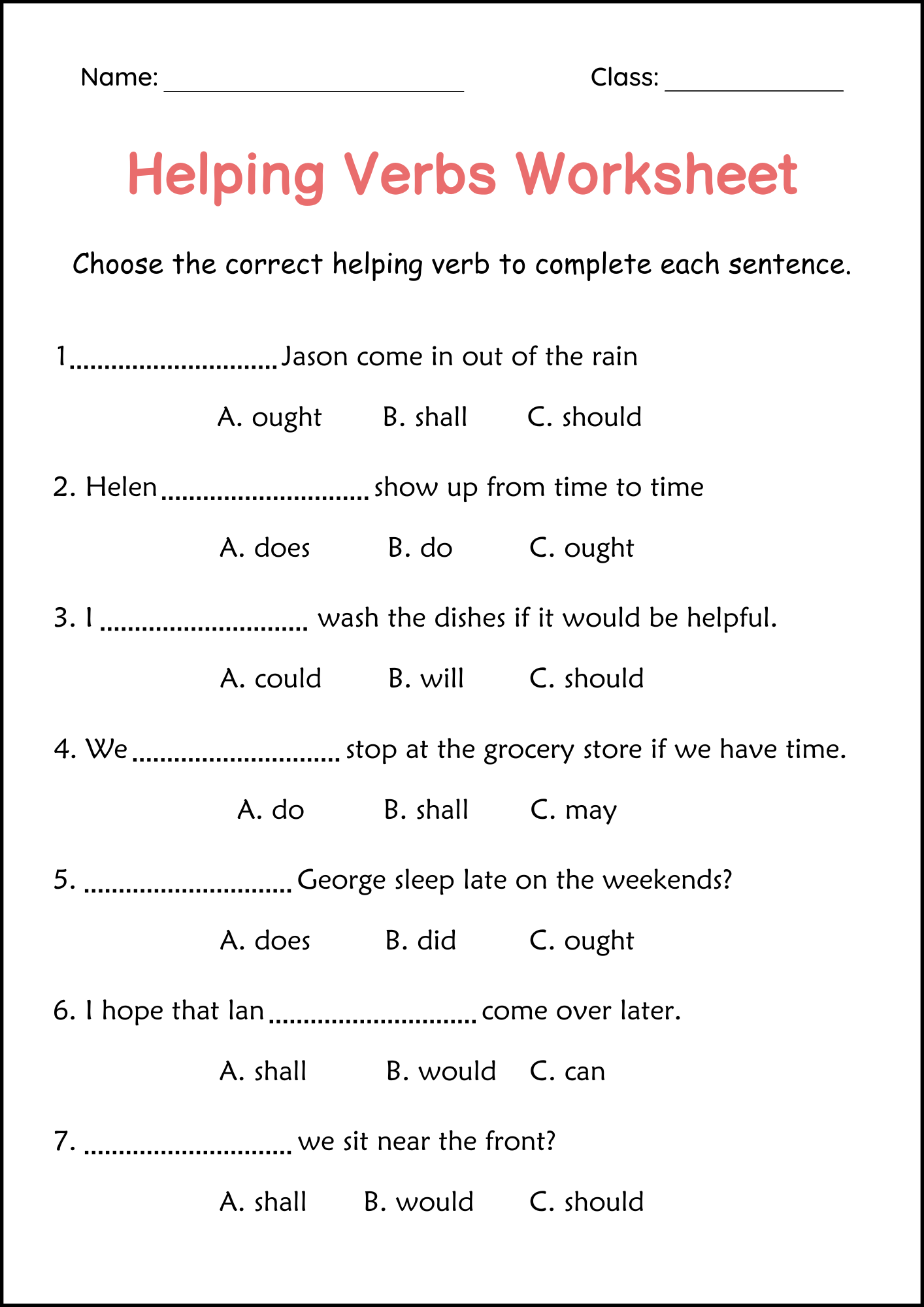5th Grade Grammar Worksheets Verbs