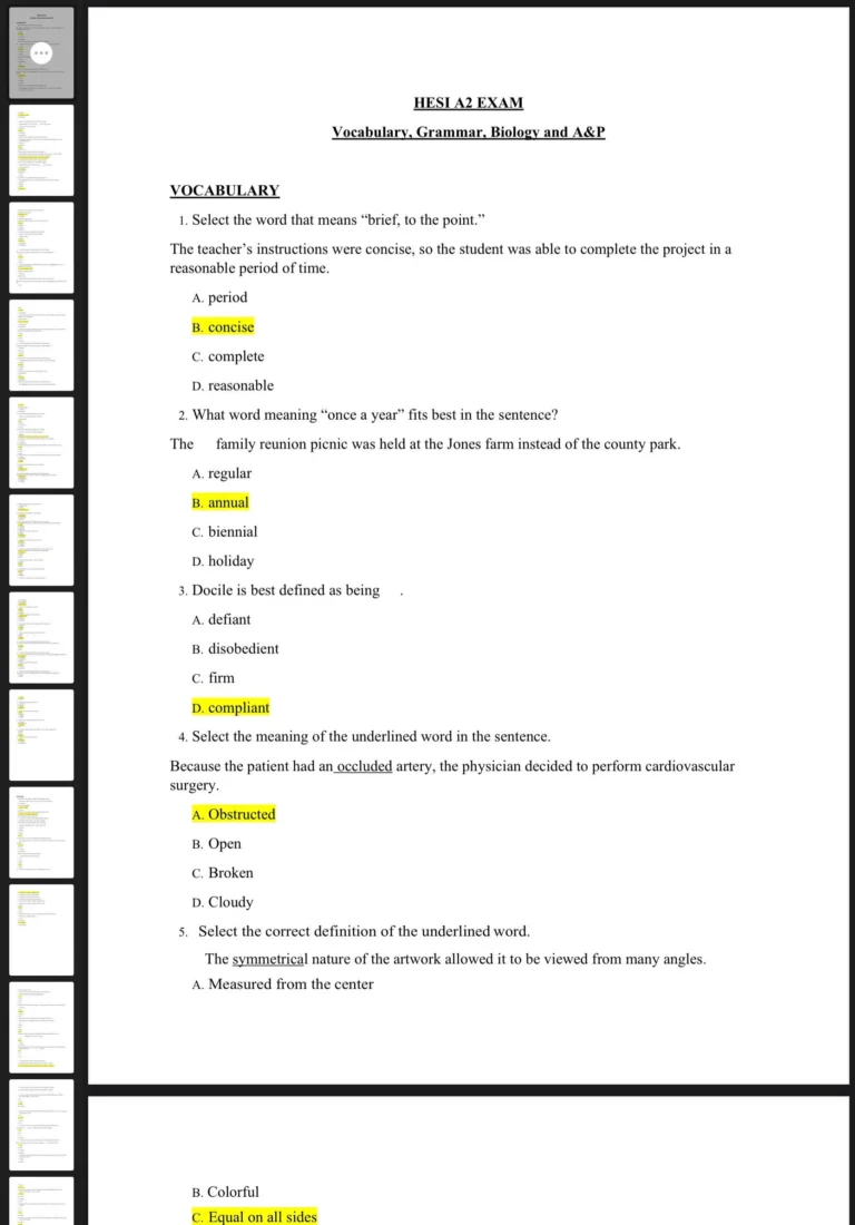 Hesi A2 Grammar And Vocab Study Guide Etsy