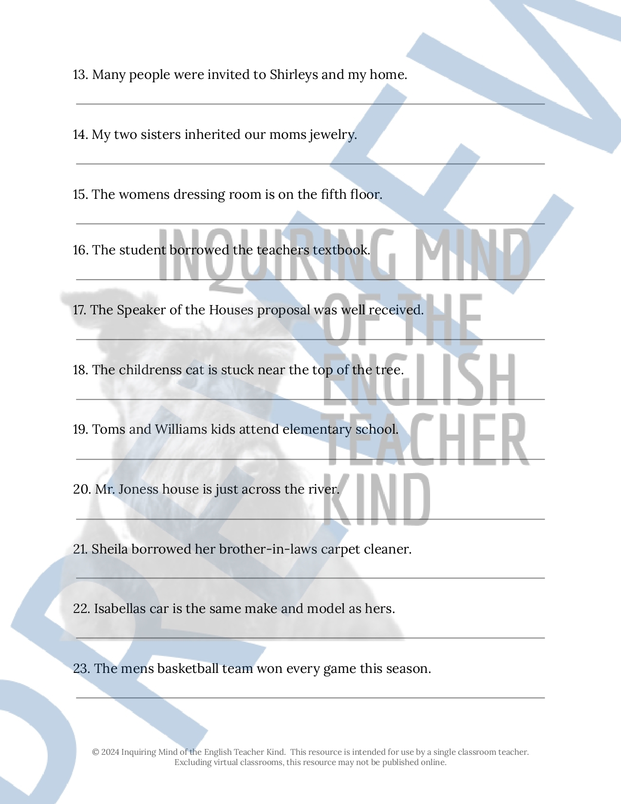 High School Grammar Practice Worksheet On Apostrophe Rules Made By Teachers